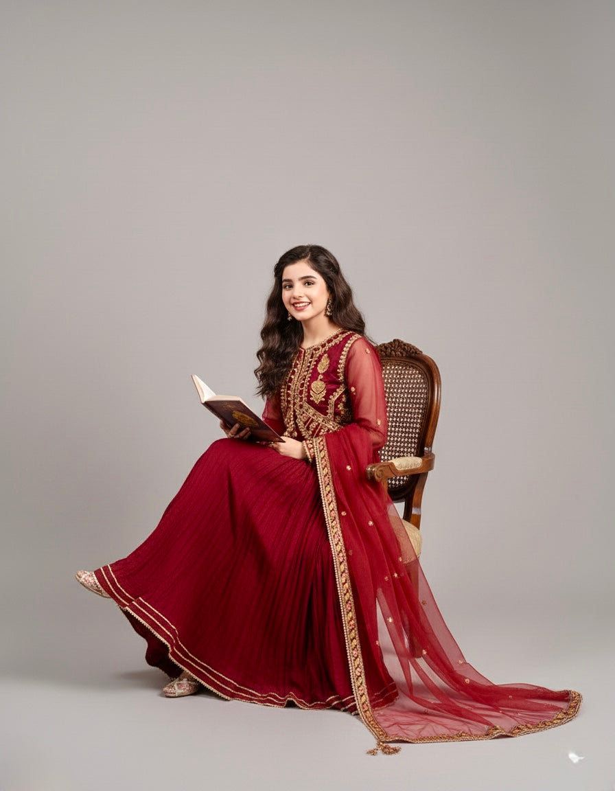 Huda-Maroon 3pc